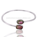 2017 Hot Sale Beautiful Tourmaline Slice Gemstone 925 Sterling Silver Bangle